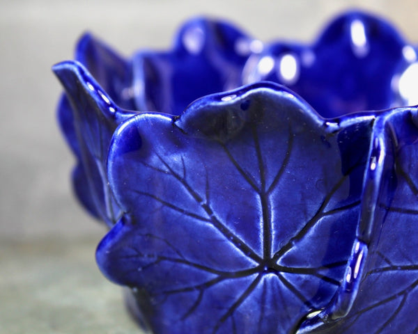 Pat Young Geranium Leaf Bowl 5" Diameter | Cobalt Blue Pottery Bowl Vintage American Pottery | Bixley Shop