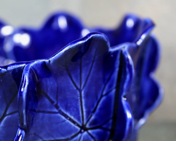 Pat Young Geranium Leaf Bowl 5" Diameter | Cobalt Blue Pottery Bowl Vintage American Pottery | Bixley Shop