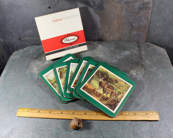 Set of 6 Mid-Century Pimpernel Coasters | North American Wildlife | Lynx, Bear, Wolf, etc... | Cork Backed MCM Coasters  | Bixley Shop
