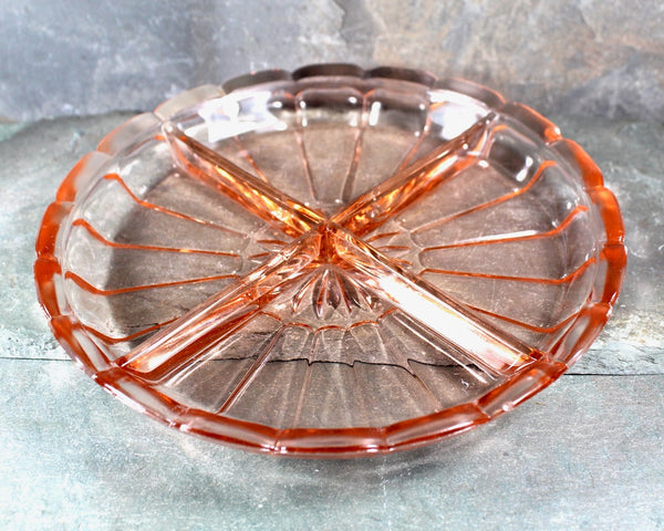 Antique Pink Depression Glass Divided Dish | Pretty in Pink! | Gorgeous 1950s Collector Dish | Antique Trinket Dish | Bixley Shop