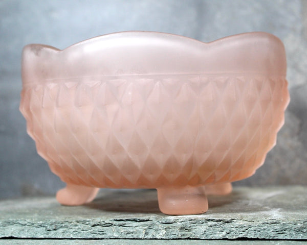 Frosted 3 Footed Pink Bowl |Pink Indiana Glass Candy Bowl | Diamond Point Pattern | Bixley Shop