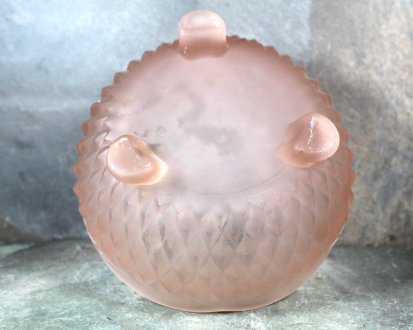 Frosted 3 Footed Pink Bowl |Pink Indiana Glass Candy Bowl | Diamond Point Pattern | Bixley Shop