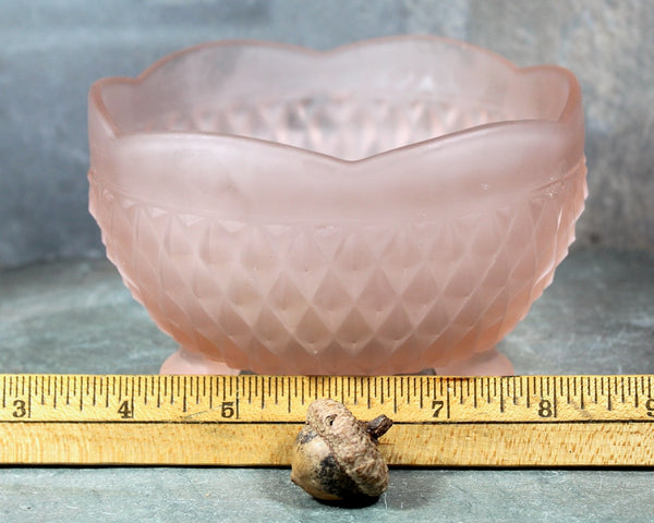 Frosted 3 Footed Pink Bowl |Pink Indiana Glass Candy Bowl | Diamond Point Pattern | Bixley Shop