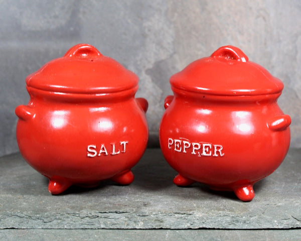 Vintage Red Bean Pot Salt & Pepper Shakers | Plastic Cauldron Shakers | Bixley Shop