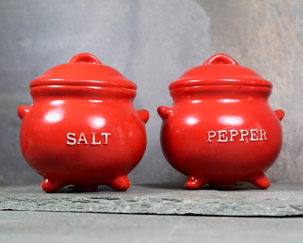 Vintage Red Bean Pot Salt & Pepper Shakers | Plastic Cauldron Shakers | Bixley Shop