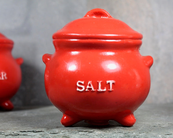 Vintage Red Bean Pot Salt & Pepper Shakers | Plastic Cauldron Shakers | Bixley Shop