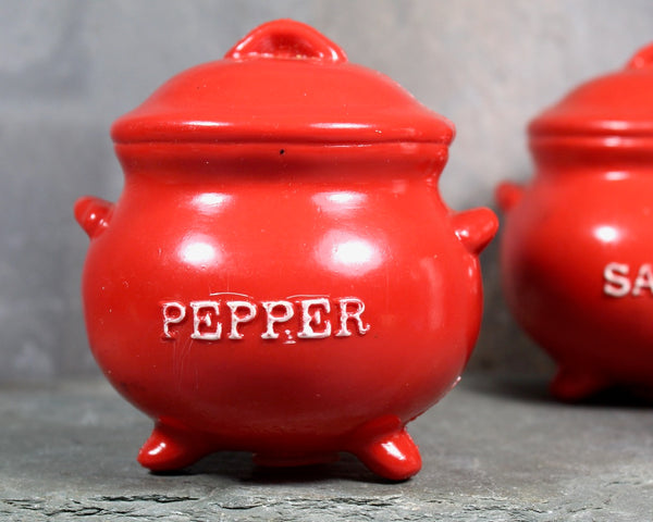 Vintage Red Bean Pot Salt & Pepper Shakers | Plastic Cauldron Shakers | Bixley Shop