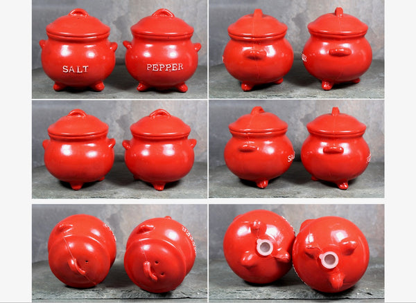 Vintage Red Bean Pot Salt & Pepper Shakers | Plastic Cauldron Shakers | Bixley Shop