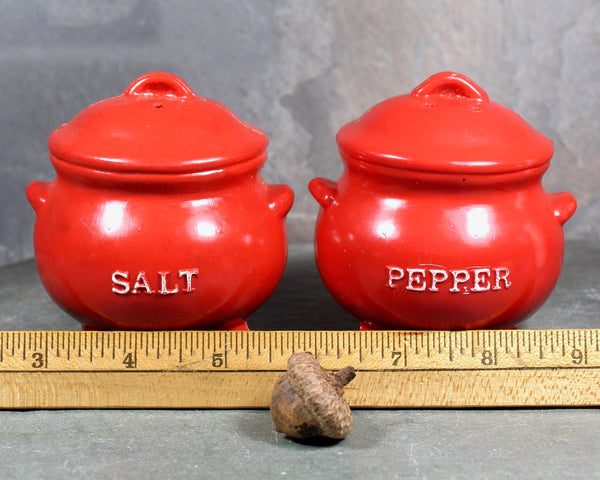 Vintage Red Bean Pot Salt & Pepper Shakers | Plastic Cauldron Shakers | Bixley Shop