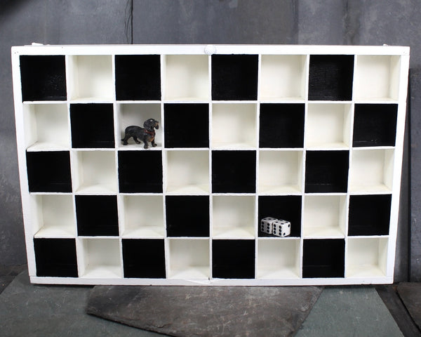 Checkerboard Shadow Box | Refurbished, Vintage Wooden Shadow Box | Classic Black & White Display Case | Bixley Shop