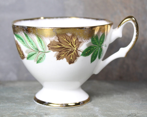 Salisbury Tea Cup & Saucer | English Bone China Tea Cup | Autumn Leaves and Gold Accents | Bixley Shop