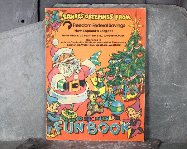 Santa's Fun Book | 1971 Freedom Federal Savings Bank Promotional Book | Vintage Children's Christmas Activity Book | Bixley Shop