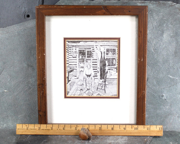 Set of 2 Framed Vintage Original Lithographs | Bob Snider Line Drawings | Nova Scotia Artist | Made in Canada | Handmade Paper