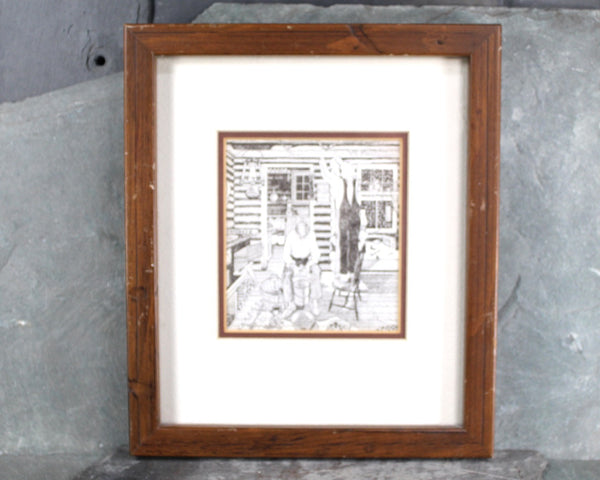 Set of 2 Framed Vintage Original Lithographs | Bob Snider Line Drawings | Nova Scotia Artist | Made in Canada | Handmade Paper