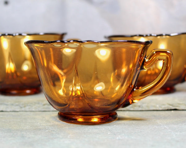 Set of 3 Amber Glass Tea Cups | Coffee Cups | Depression Glass 4 Ounce Cups  | Bixley Shop