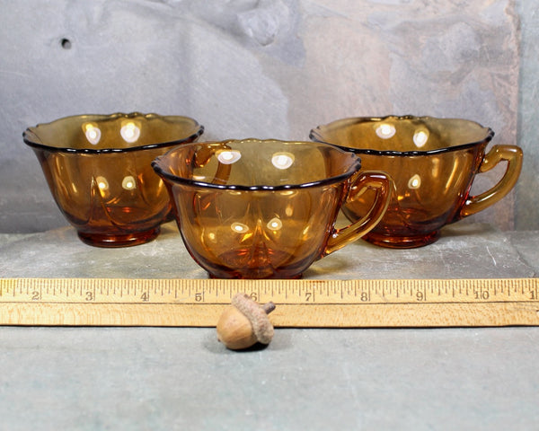 Set of 3 Amber Glass Tea Cups | Coffee Cups | Depression Glass 4 Ounce Cups  | Bixley Shop