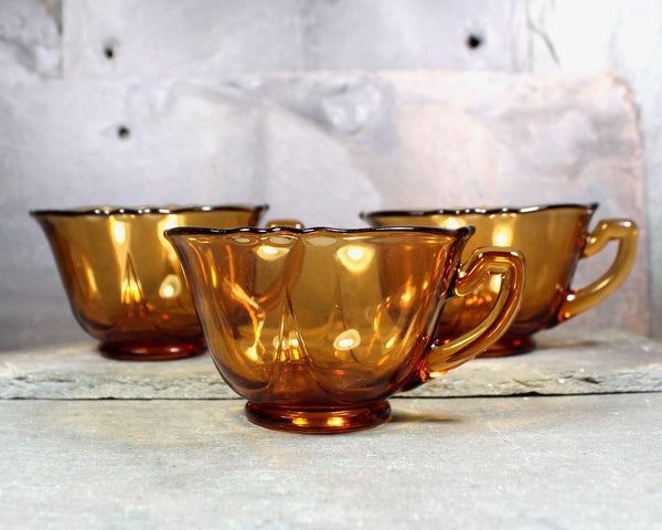 Set of 3 Amber Glass Tea Cups | Coffee Cups | Depression Glass 4 Ounce Cups  | Bixley Shop