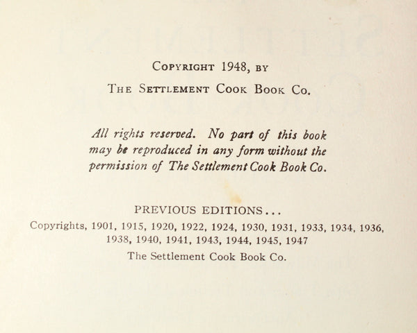1948 The Settlement Cookbook by Mrs. Simon Kander | Vintage Homemakers Textbook & Cookbook | 18th Edition | Milwaukee, Wisconsin