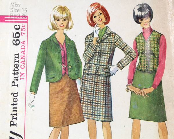 1965 Simplicity #6124 Misses' Suit & VestPattern | | Complete, Cut Pattern in Original Envelope | Bixley Shop