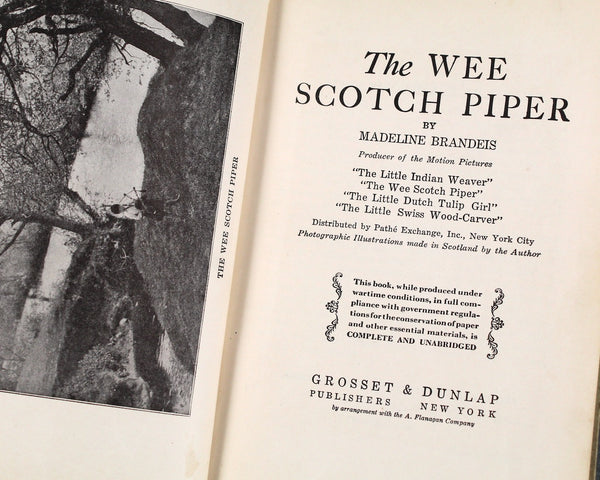 The Wee Scotch Piper by Madeline Brandeis | 1929 Children's Book | Children of All Lands Series | Black & White Photos of Scotland