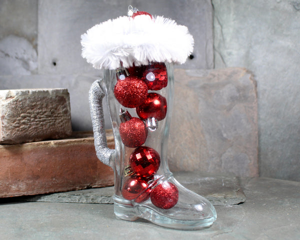Vintage Glass Santa Boot Decoration | Upcycled Christmas Boot Decoration | Bixley Shop