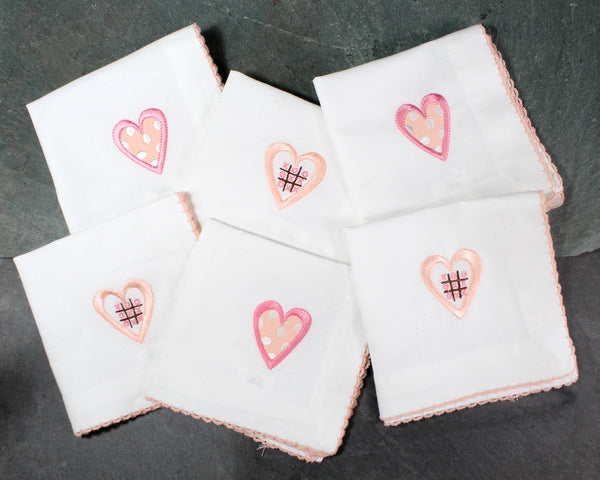 Set of 6 Vintage White Cotton Handkerchiefs/Napkins with Embroidered Hearts | Vintage Wedding | Vintage Valentine's Day | Bixley Shop