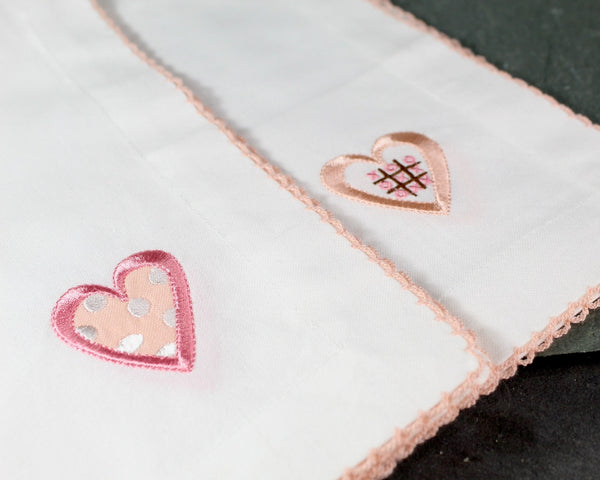 Set of 6 Vintage White Cotton Handkerchiefs/Napkins with Embroidered Hearts | Vintage Wedding | Vintage Valentine's Day | Bixley Shop