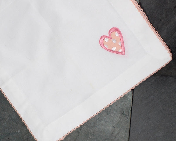 Set of 6 Vintage White Cotton Handkerchiefs/Napkins with Embroidered Hearts | Vintage Wedding | Vintage Valentine's Day | Bixley Shop