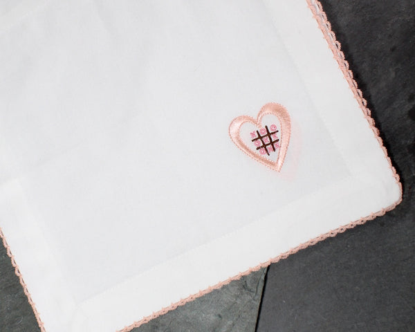 Set of 6 Vintage White Cotton Handkerchiefs/Napkins with Embroidered Hearts | Vintage Wedding | Vintage Valentine's Day | Bixley Shop