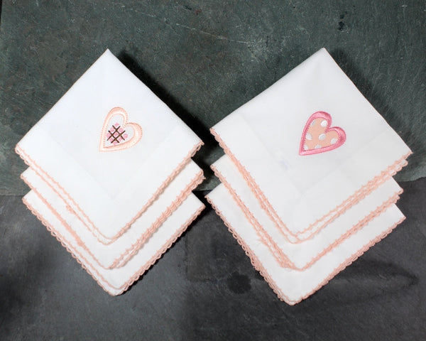 Set of 6 Vintage White Cotton Handkerchiefs/Napkins with Embroidered Hearts | Vintage Wedding | Vintage Valentine's Day | Bixley Shop