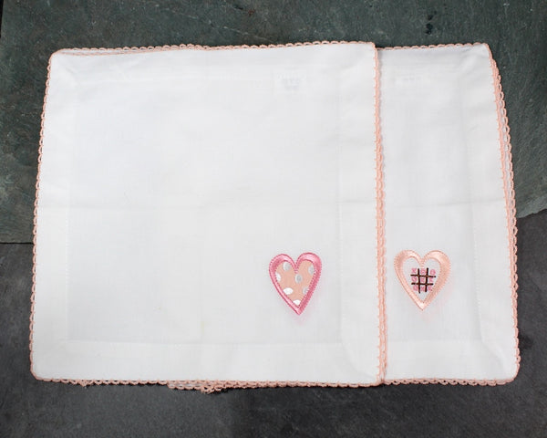 Set of 6 Vintage White Cotton Handkerchiefs/Napkins with Embroidered Hearts | Vintage Wedding | Vintage Valentine's Day | Bixley Shop