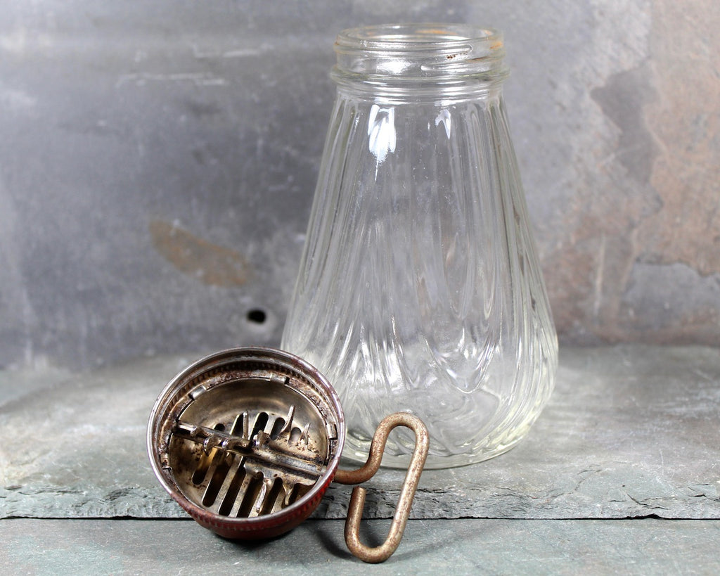 1940s Nut Grater - Glass Jar with Red Cap, Turn-Key Grater