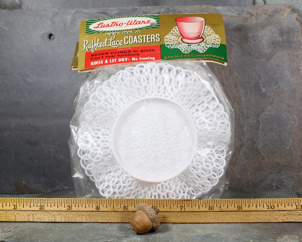 Set of 8 Lustro-Ware Ruffled Lace Coasters in Original Packaging | Plastic Mid-Century Coasters | Bixley Shop