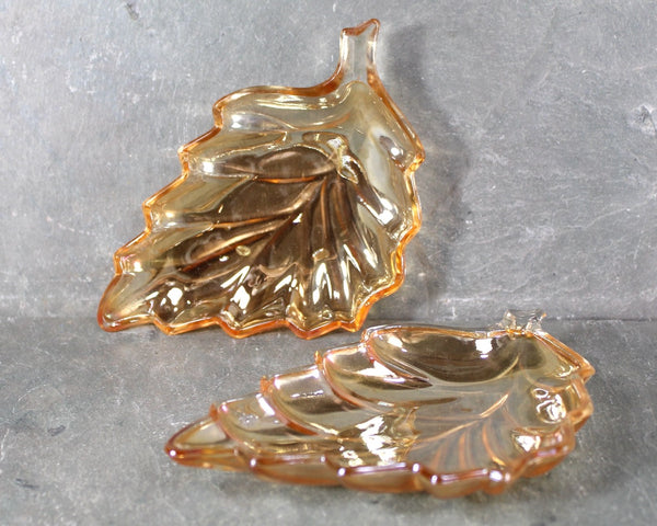 Set of 3 Amber Glass Leaf Dishes | Vintage Autumn Glass Serving Dishes | Halloween Table | Thanksgiving Table | Bixley Shop