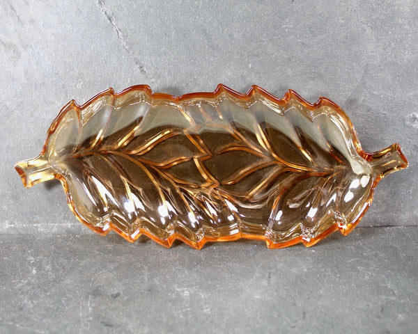 Set of 3 Amber Glass Leaf Dishes | Vintage Autumn Glass Serving Dishes | Halloween Table | Thanksgiving Table | Bixley Shop