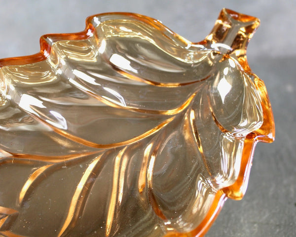 Set of 3 Amber Glass Leaf Dishes | Vintage Autumn Glass Serving Dishes | Halloween Table | Thanksgiving Table | Bixley Shop