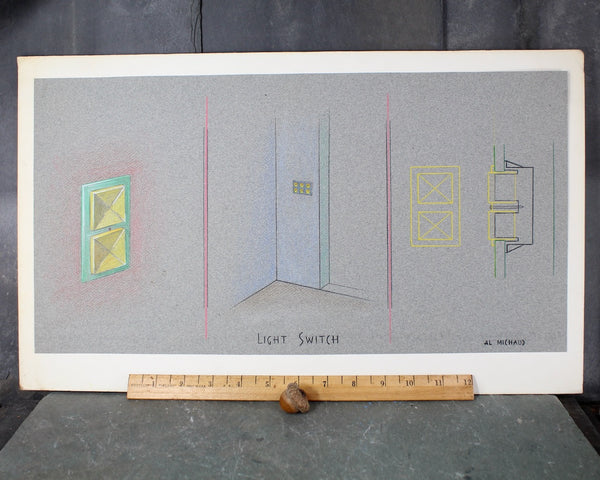 Original Architectural Drawing "Light Switch" by Al Michaud | Original Art | 20" x 12" Mounted Art | Bixley Shop