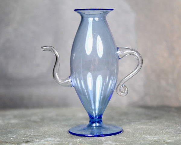 RARE! Antique Fine Glass Dollhouse Scale Pitchers and Cups | Blue Glass Miniature 2 Pitchers and 4 Cups | Bixley Shop