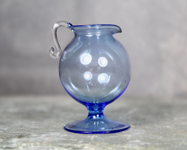 RARE! Antique Fine Glass Dollhouse Scale Pitchers and Cups | Blue Glass Miniature 2 Pitchers and 4 Cups | Bixley Shop