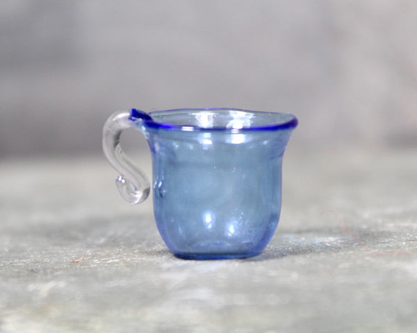 RARE! Antique Fine Glass Dollhouse Scale Pitchers and Cups | Blue Glass Miniature 2 Pitchers and 4 Cups | Bixley Shop