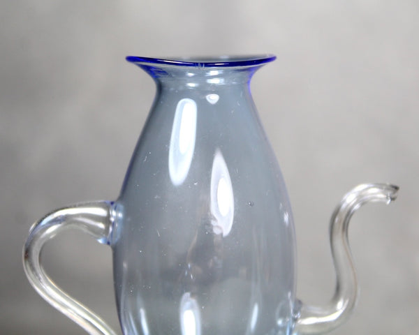 RARE! Antique Fine Glass Dollhouse Scale Pitchers and Cups | Blue Glass Miniature 2 Pitchers and 4 Cups | Bixley Shop