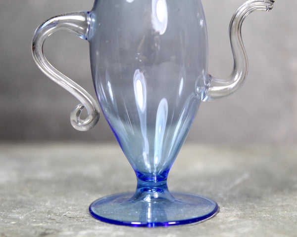 RARE! Antique Fine Glass Dollhouse Scale Pitchers and Cups | Blue Glass Miniature 2 Pitchers and 4 Cups | Bixley Shop