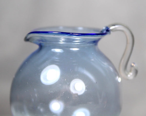RARE! Antique Fine Glass Dollhouse Scale Pitchers and Cups | Blue Glass Miniature 2 Pitchers and 4 Cups | Bixley Shop