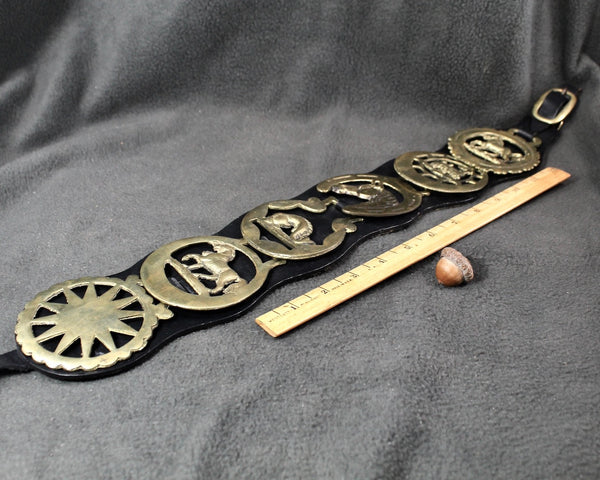 Brass Bridle Harness Medallions | Horse Brasses | Strap with 6 Brass Medallions | British Bridle Medallions | Bixley Shop
