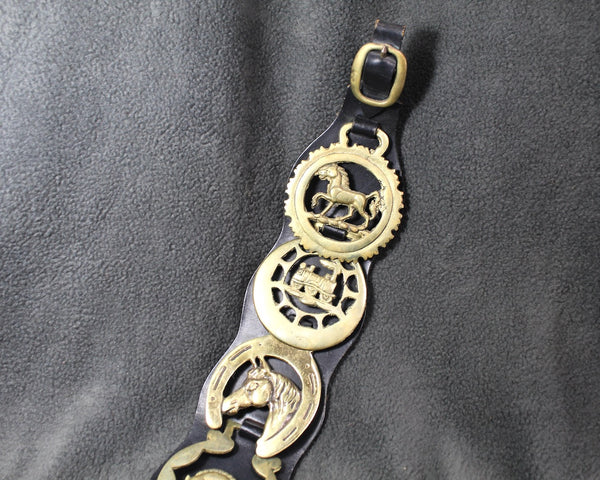 Brass Bridle Harness Medallions | Horse Brasses | Strap with 6 Brass Medallions | British Bridle Medallions | Bixley Shop