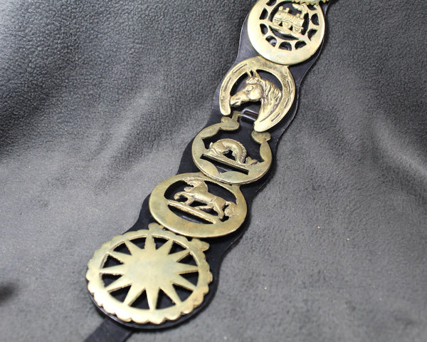 Brass Bridle Harness Medallions | Horse Brasses | Strap with 6 Brass Medallions | British Bridle Medallions | Bixley Shop