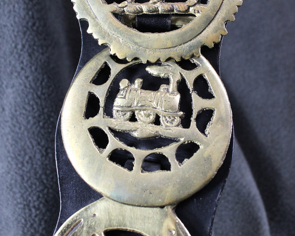 Brass Bridle Harness Medallions | Horse Brasses | Strap with 6 Brass Medallions | British Bridle Medallions | Bixley Shop