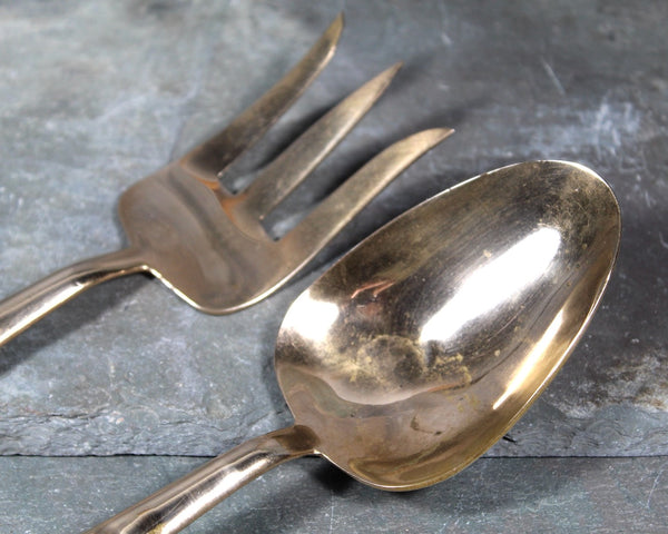Vintage Brass Siam Serving Set | Thai Brass and Wood Serving Fork and Spoon | Bixley Shop