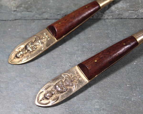 Vintage Brass Siam Serving Set | Thai Brass and Wood Serving Fork and Spoon | Bixley Shop