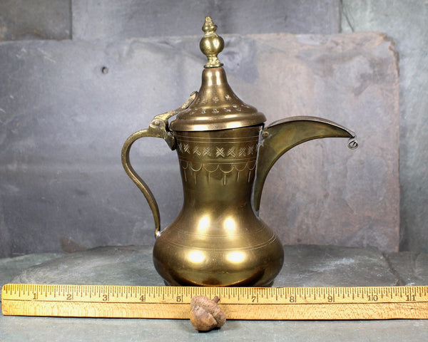 Vintage Etched Brass Dallah | Turkish Coffee Pot | Arabic Dallah | Bixley Shop